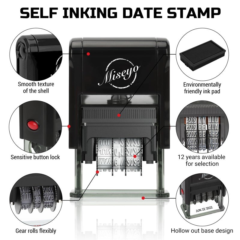 Miseyo Self Inking Date Stamp - Black (2 Black Refill Ink pad Included) - Image 2